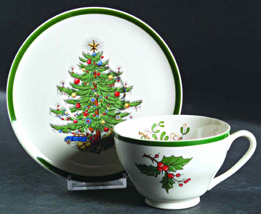 Christmas Tree Flat Cup & Saucer Set by Plummer (NY)-1