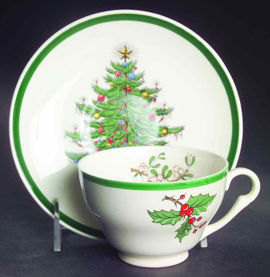 Christmas Tree Footed Cup & Saucer Set by Plummer (NY)-1