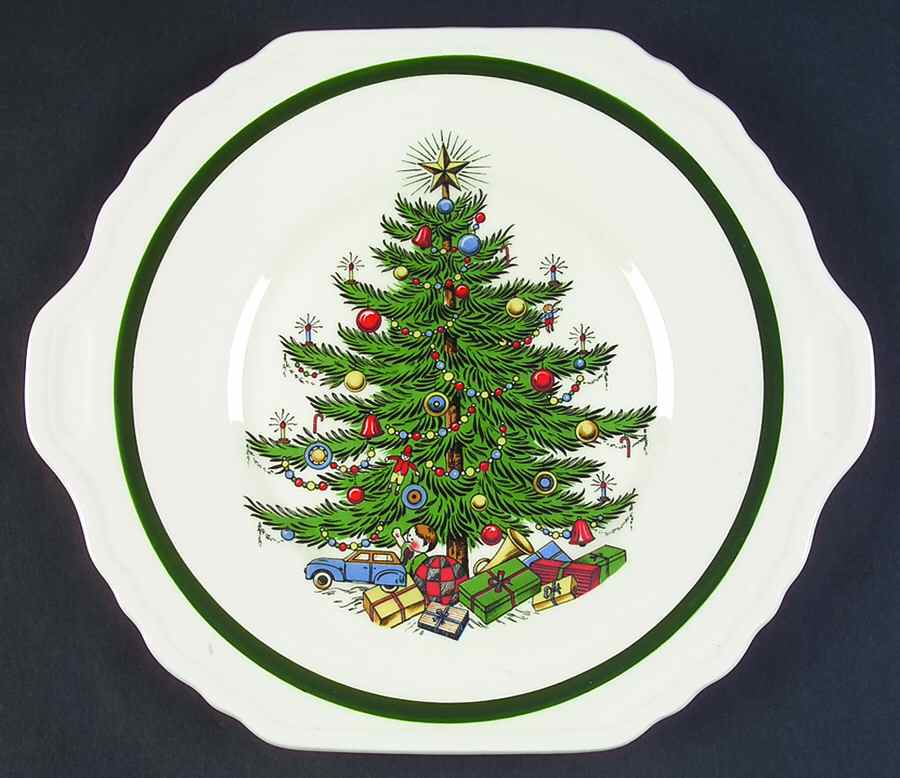 Christmas Tree Square Handled Cake Plate by Plummer (NY)-1