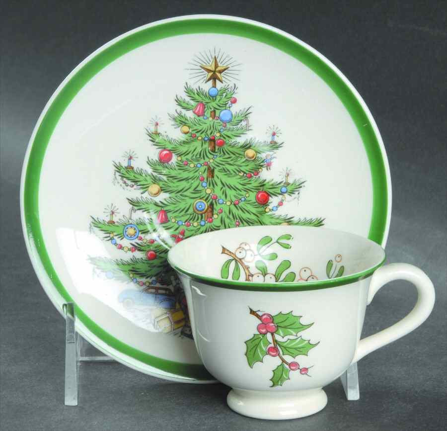 Christmas Tree Footed Demitasse Cup & Saucer Set by Plummer (NY)-1