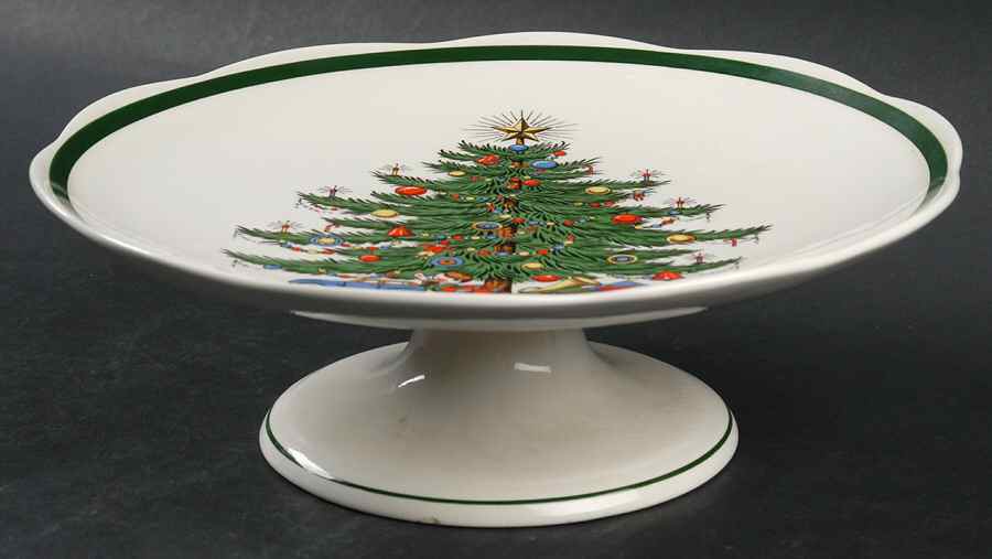 Christmas Tree 9" Diameter Pedestal Cake Stand by Plummer (NY)-1
