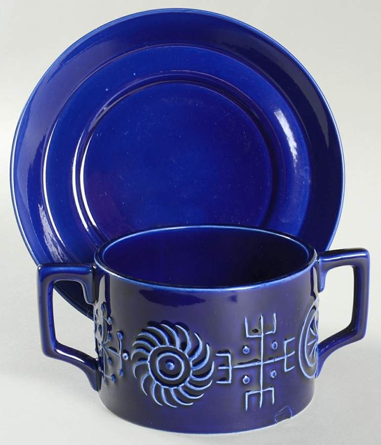 Totem Blue Flat Cream Soup Bowl & Saucer Set by Portmeirion-1