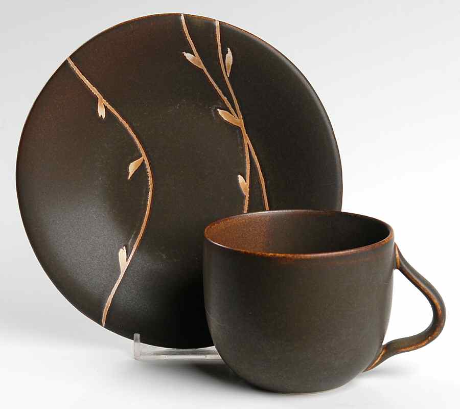Willow Brown Flat Cup & Saucer Set by Pottery Barn China-1