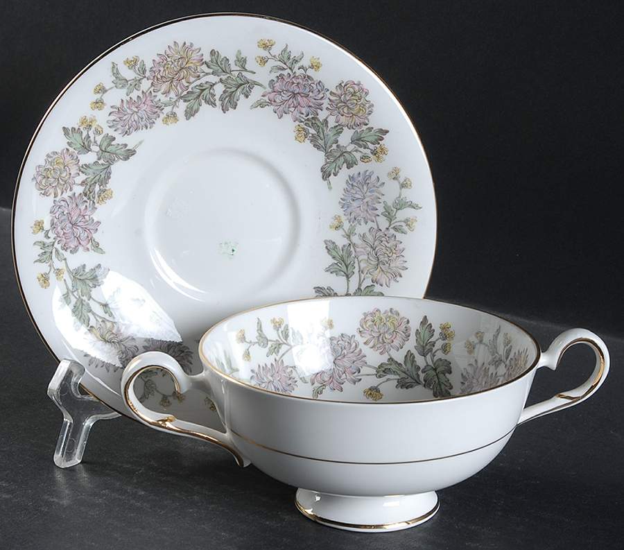 Chrysanthemum Footed Cream Soup Bowl & Saucer Set by Paragon-1