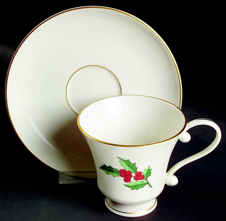 Holly Footed Cup & Saucer Set by Pickard-1