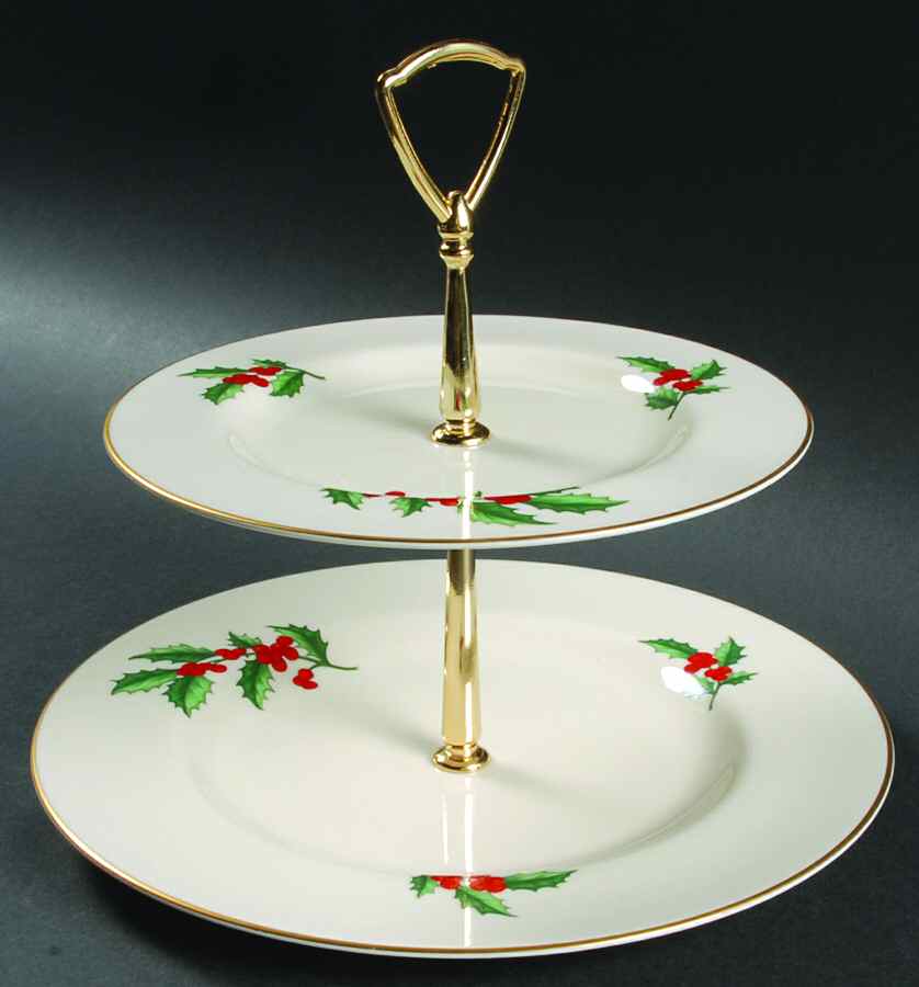 Holly 2 Tiered Serving Tray (Dinner & Salad Plate) by Pickard-1