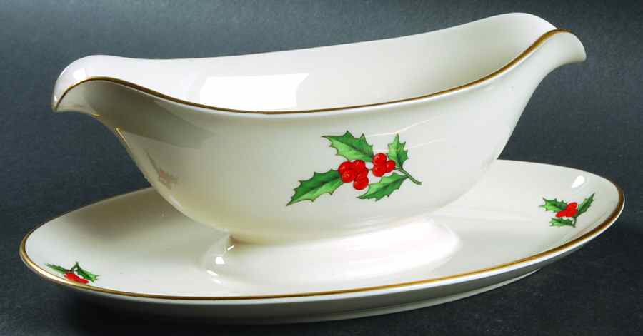 Holly Gravy Boat with Attached Underplate by Pickard-1