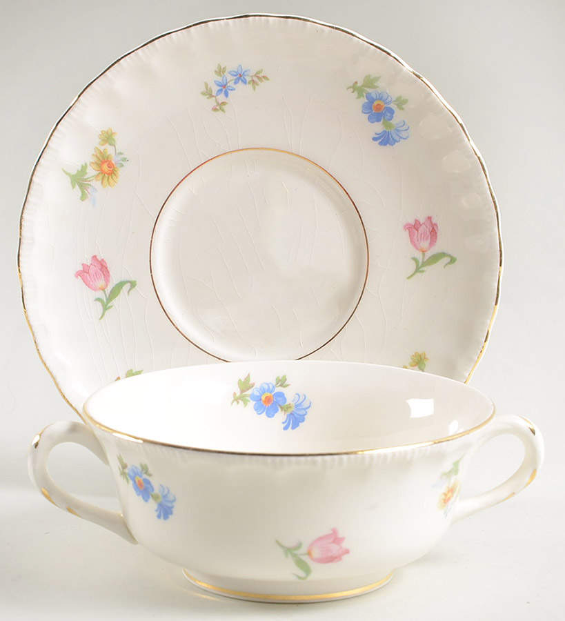 Revere (Smooth Gold Trim) Footed Cream Soup Bowl & Saucer Set by Pope Gosser-1