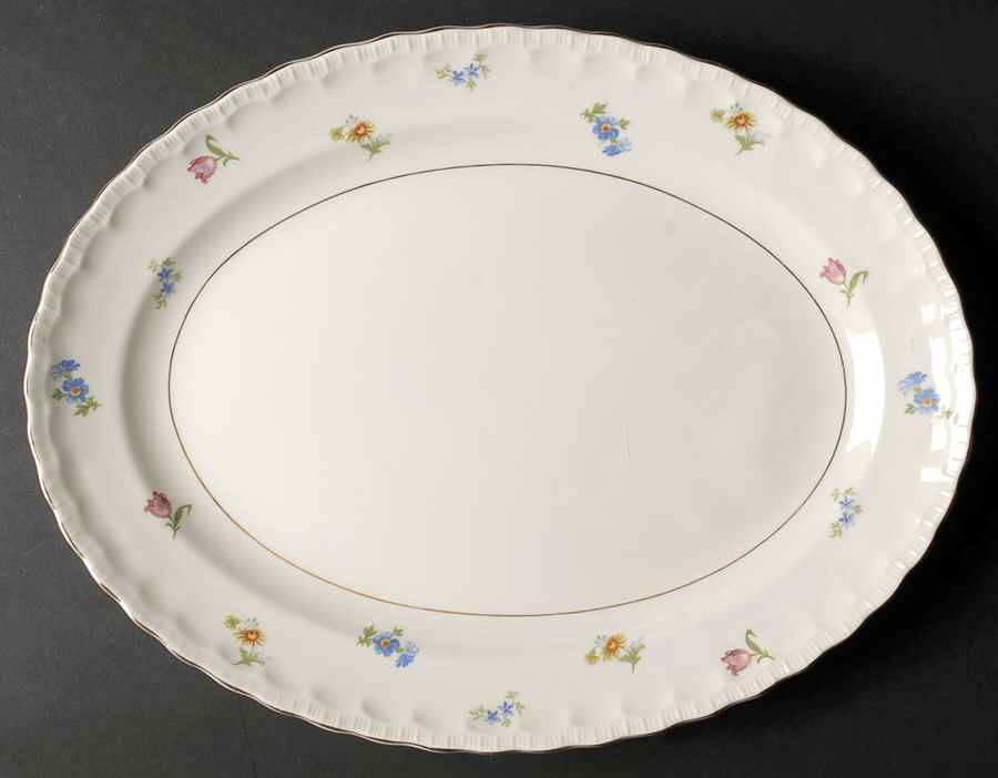 Revere (Smooth Gold Trim) 15" Oval Serving Platter by Pope Gosser-1
