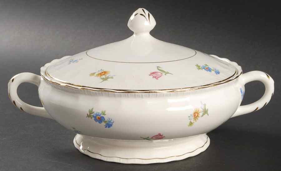 Revere (Smooth Gold Trim) Round Covered Vegetable by Pope Gosser-1