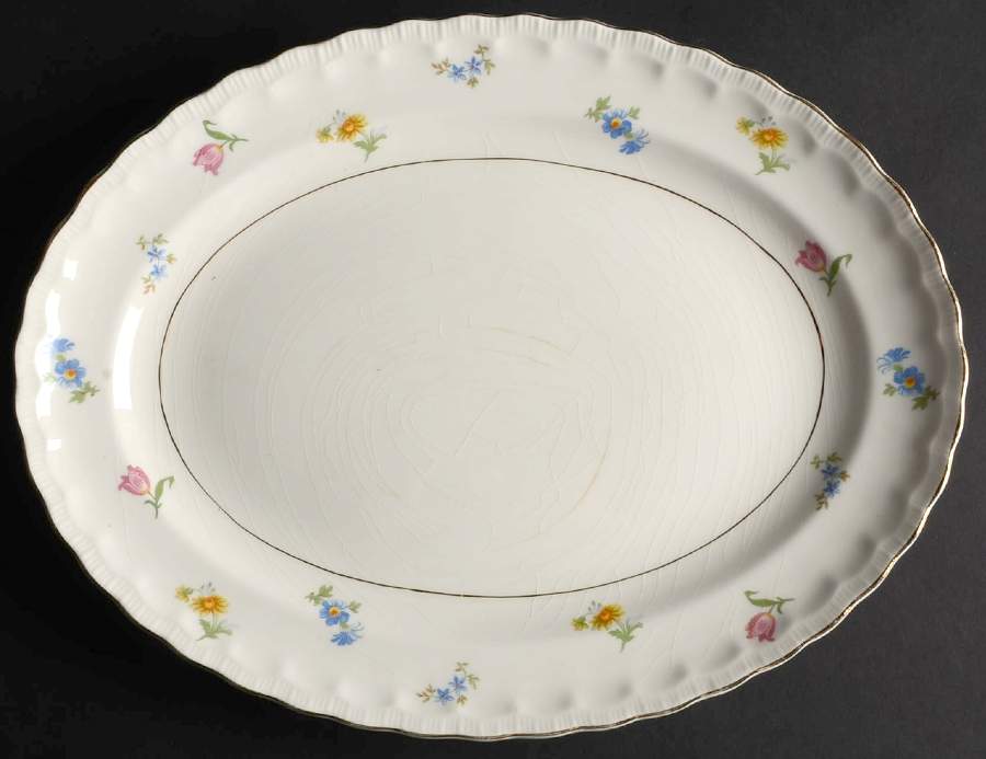 Revere (Smooth Gold Trim) 13" Oval Serving Platter by Pope Gosser-1