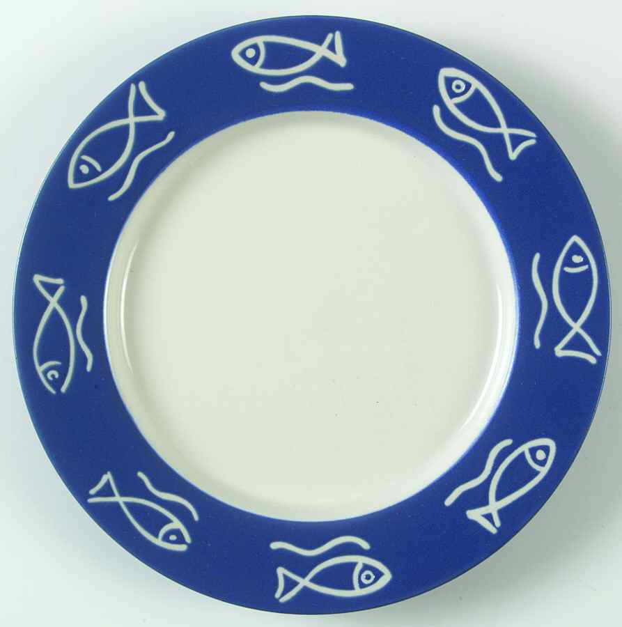 Bongo (Fish On Blue) Salad Plate by Pottery Barn China-1