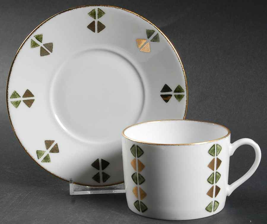 Trocadero Green Flat Cup & Saucer Set by Puiforcat-1