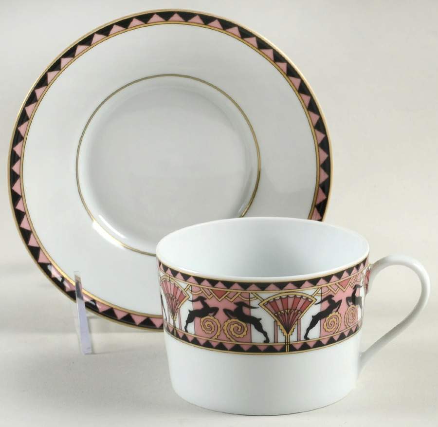 Ariel Pink Flat Cup & Saucer Set by Porcelaine Trianon-1