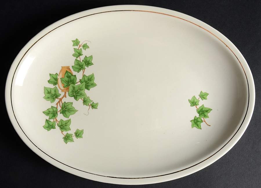 Ivy (Gold Trim Off Edge) 11" Oval Serving Platter by Paden City-1