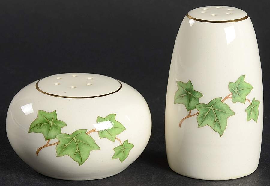 Ivy (Gold Trim Off Edge) Salt & Pepper Set by Paden City-1