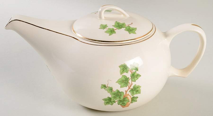 Ivy (Gold Trim Off Edge) Teapot & Lid by Paden City-1