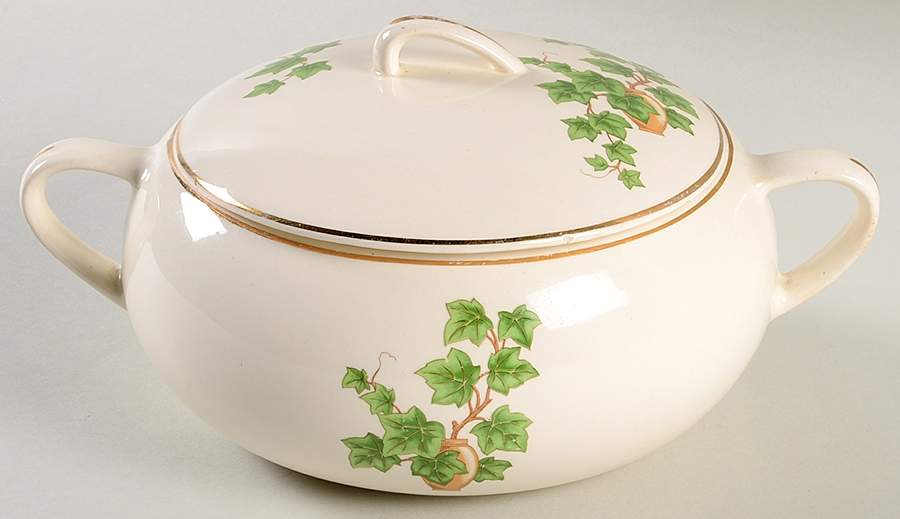 Ivy (Gold Trim Off Edge) Round Covered Vegetable by Paden City-1
