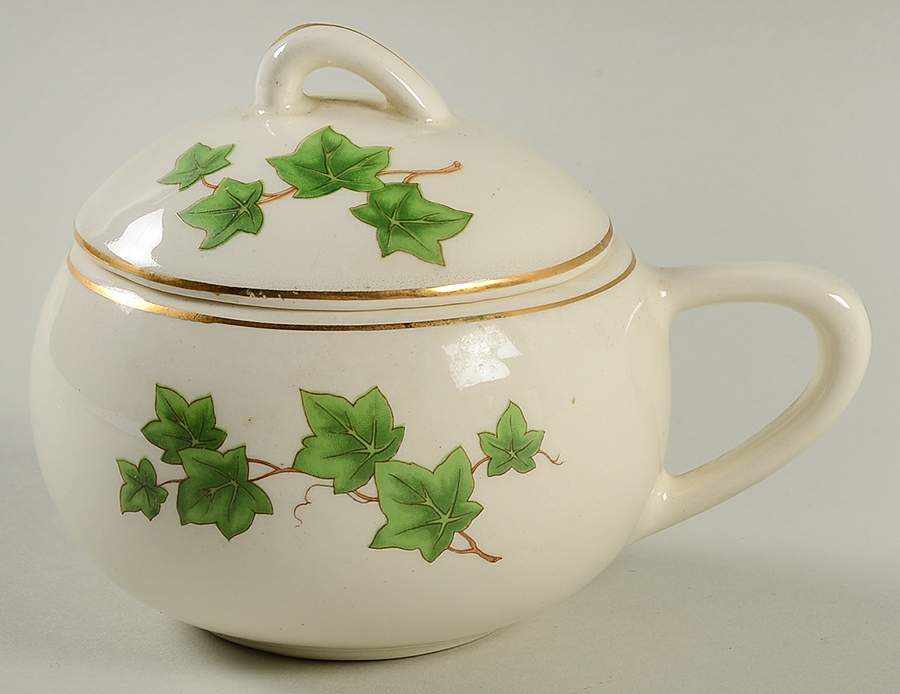 Ivy (Gold Trim Off Edge) Sugar Bowl & Lid by Paden City-1