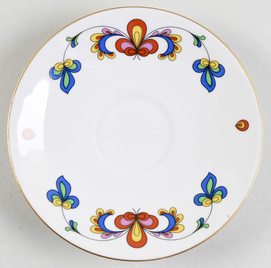 Farmer's Rose (Coupe, Gold Trim) Saucer for Flat Cup by Porsgrund-1