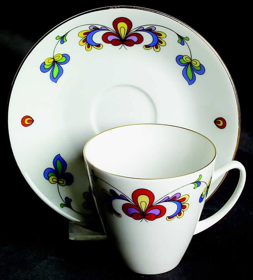 Farmer's Rose (Coupe, Gold Trim) Flat Cup & Saucer Set by Porsgrund-1