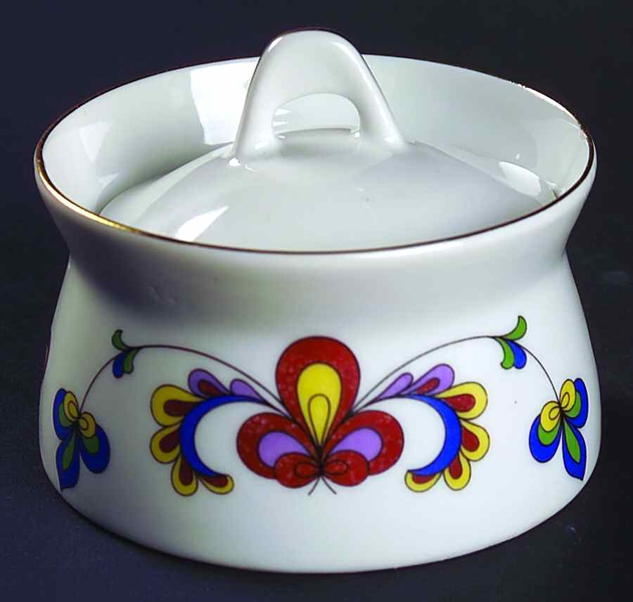 Farmer's Rose (Coupe, Gold Trim) Sugar Bowl & Lid by Porsgrund-1