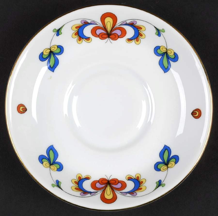 Farmer's Rose (Coupe, Gold Trim) Saucer for Cream Soup Bowl by Porsgrund-1