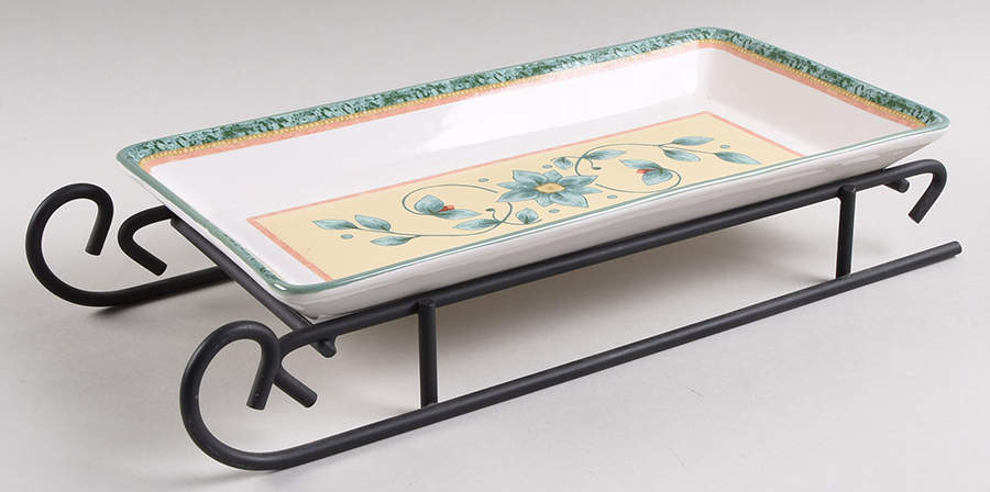 French Quarter (Stoneware) Sled Server-11" Rectangular Tray W/Iron Sled Stand by Pfaltzgraff-1