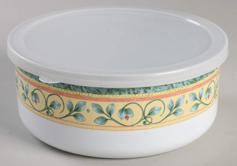 French Quarter (Stoneware) 7 3/4" Metal Bowl W/Plastic Lid by Pfaltzgraff-1