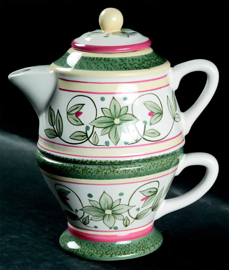 French Quarter (Stoneware) Individual Teapot & Lid with Cup by Pfaltzgraff-1