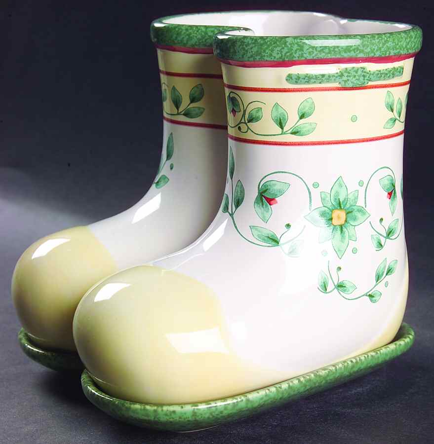 French Quarter (Stoneware) Boots Planter & Underplate by Pfaltzgraff-1