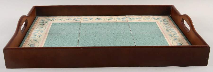 French Quarter (Stoneware) Rectangular Wood Tray with Tile Insert by Pfaltzgraff-1