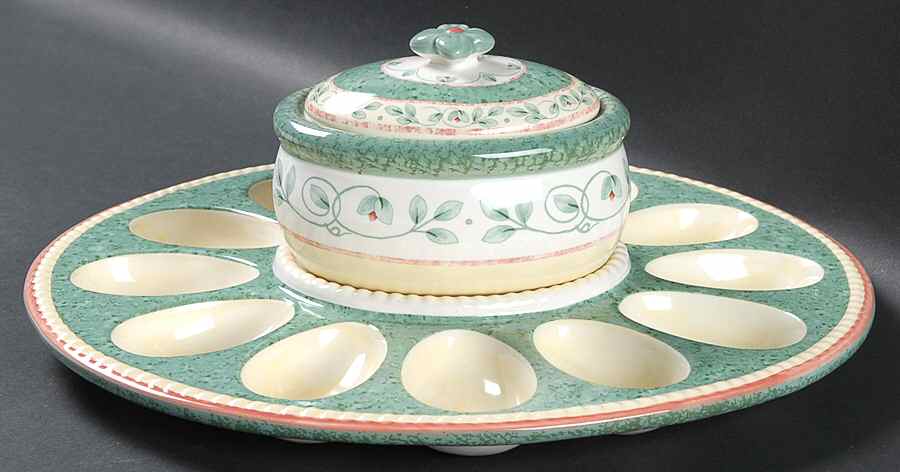 French Quarter (Stoneware) Sculpted Deviled Egg with Covered Dip Bowl by Pfaltzgraff-1