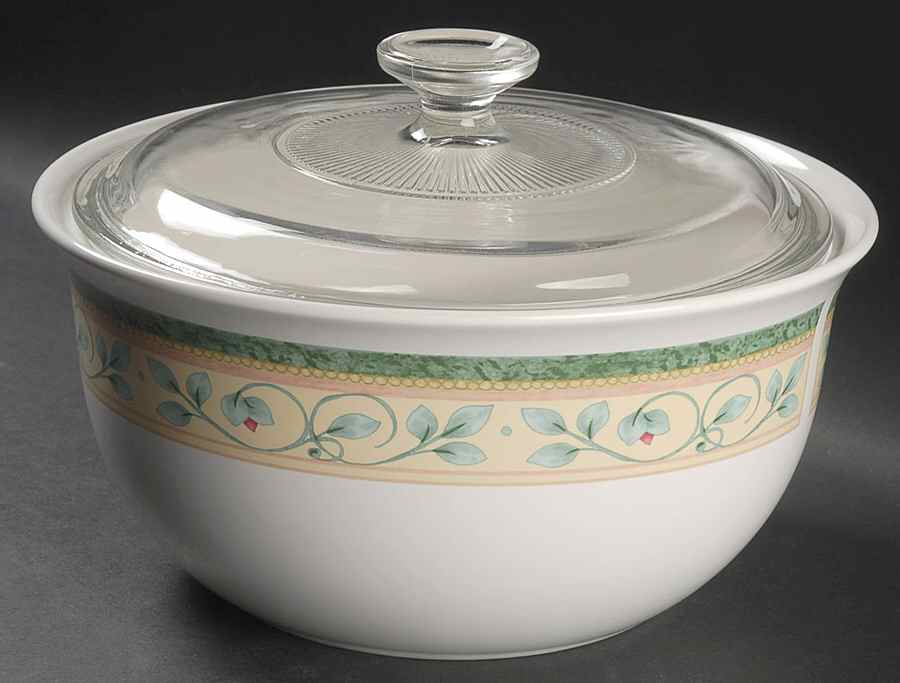 French Quarter (Stoneware) 3 Qt Round Covered Casserole with Glass Lid by Pfaltzgraff-1
