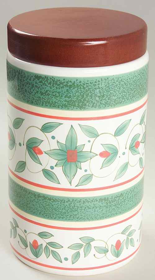 French Quarter (Stoneware) Small Cylinder Canister & Wood Lid by Pfaltzgraff-1