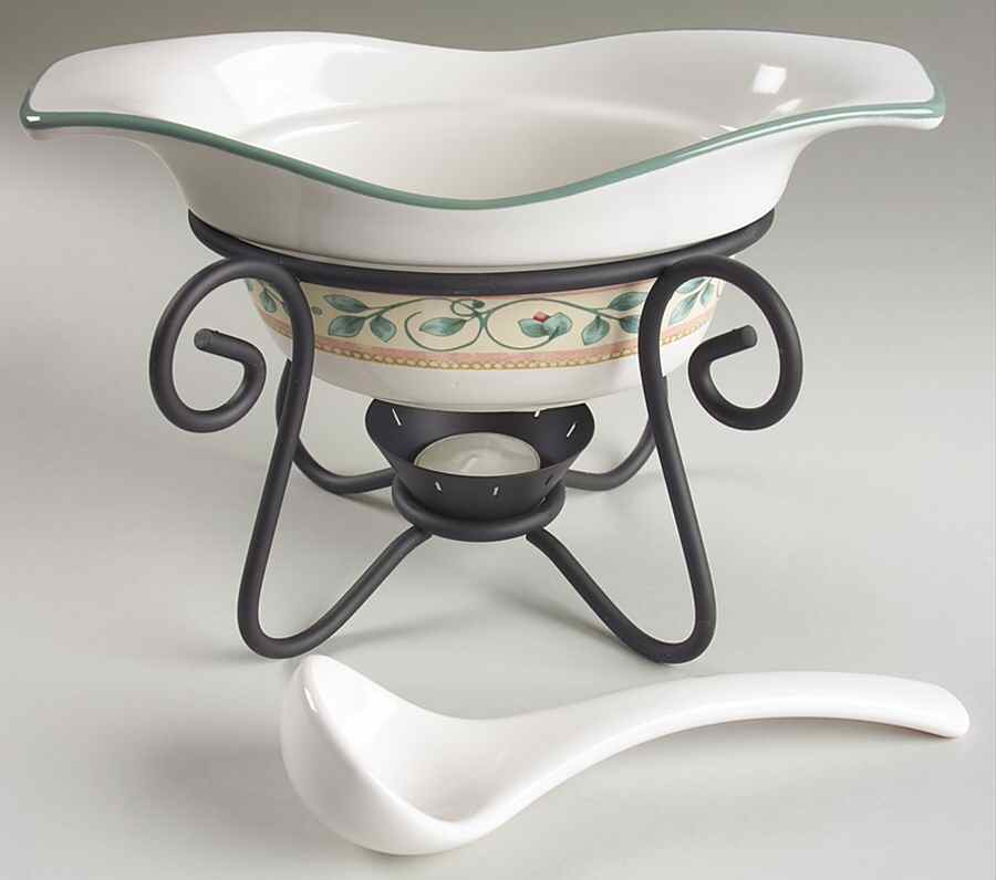 French Quarter (Stoneware) Gravy Server & Ladle & Metal Stand by Pfaltzgraff-1