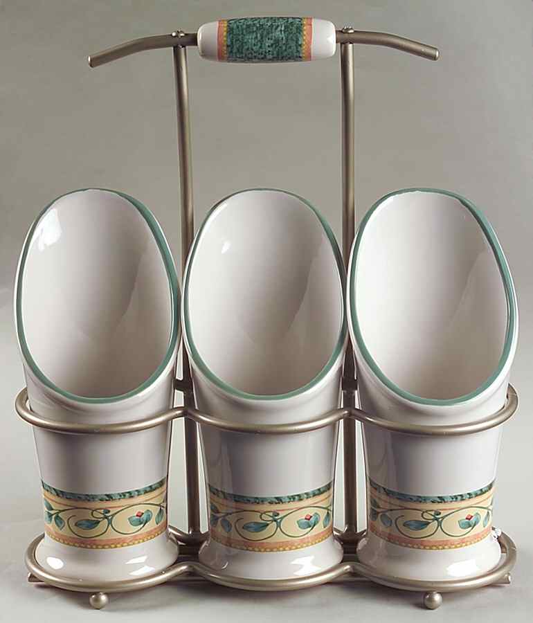 French Quarter (Stoneware) Flatware Caddy-3 Holders & Metal Caddy by Pfaltzgraff-1
