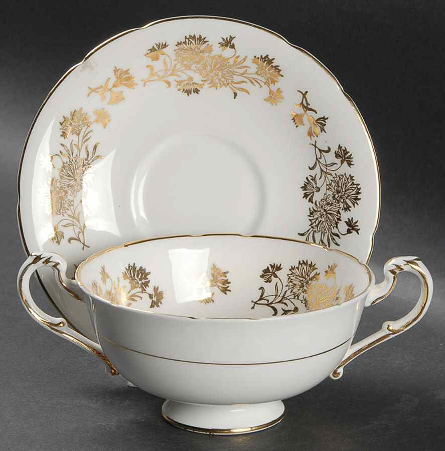 Golden Carnation Footed Cream Soup Bowl & Saucer Set by Paragon-1