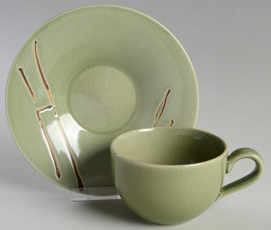 Bamboo Flat Cup & Saucer Set by Pottery Barn China-1