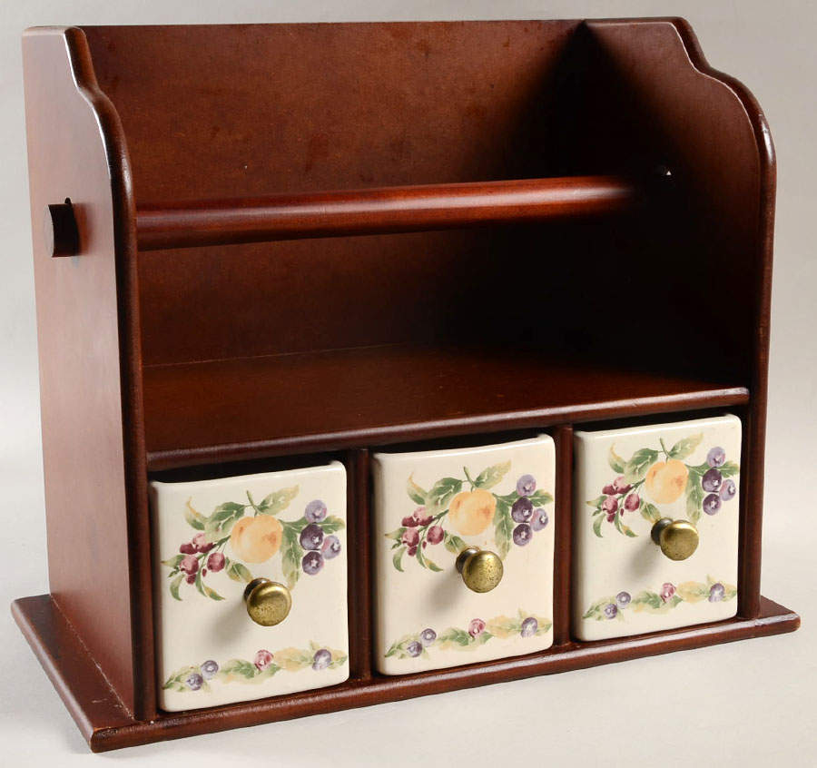 Jamberry Wood Paper Towel Holder & 3 Ceramic Drawers by Pfaltzgraff-1