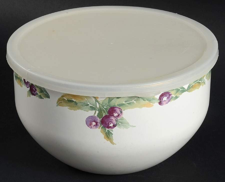 Jamberry 7 3/4" Metal Bowl W/Plastic Lid by Pfaltzgraff-1