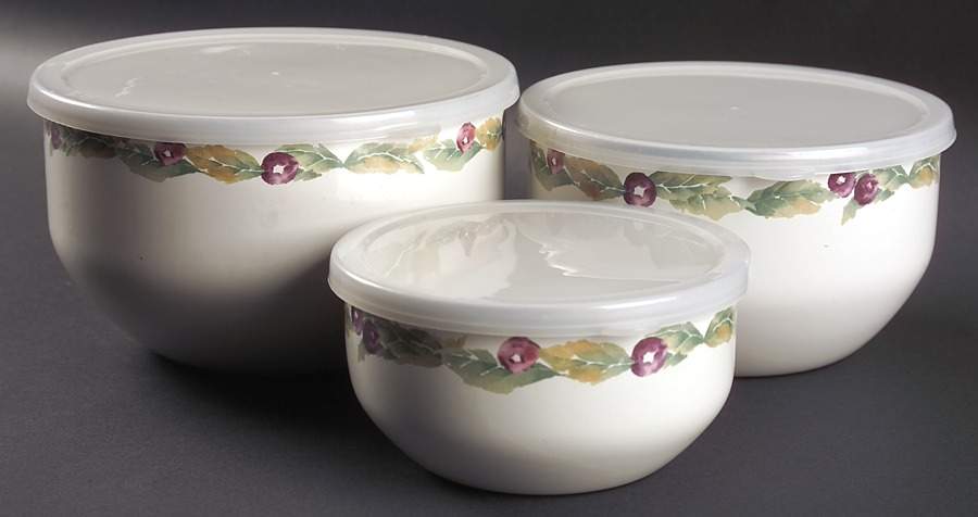 Jamberry 3 Pc Metal Bowl & Plastic Lid (5 3/4", 7", 7 3/4") by Pfaltzgraff-1
