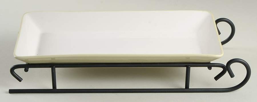 Cappuccino Sled Server-11" Rectangular Tray W/Iron Sled Stand by Pfaltzgraff-1