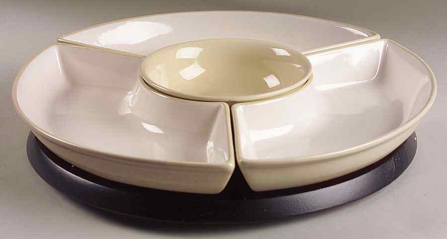 Cappuccino (5 Pc) Lazy Susan (3 Sides, 1 Center & Wood Base) by Pfaltzgraff-1