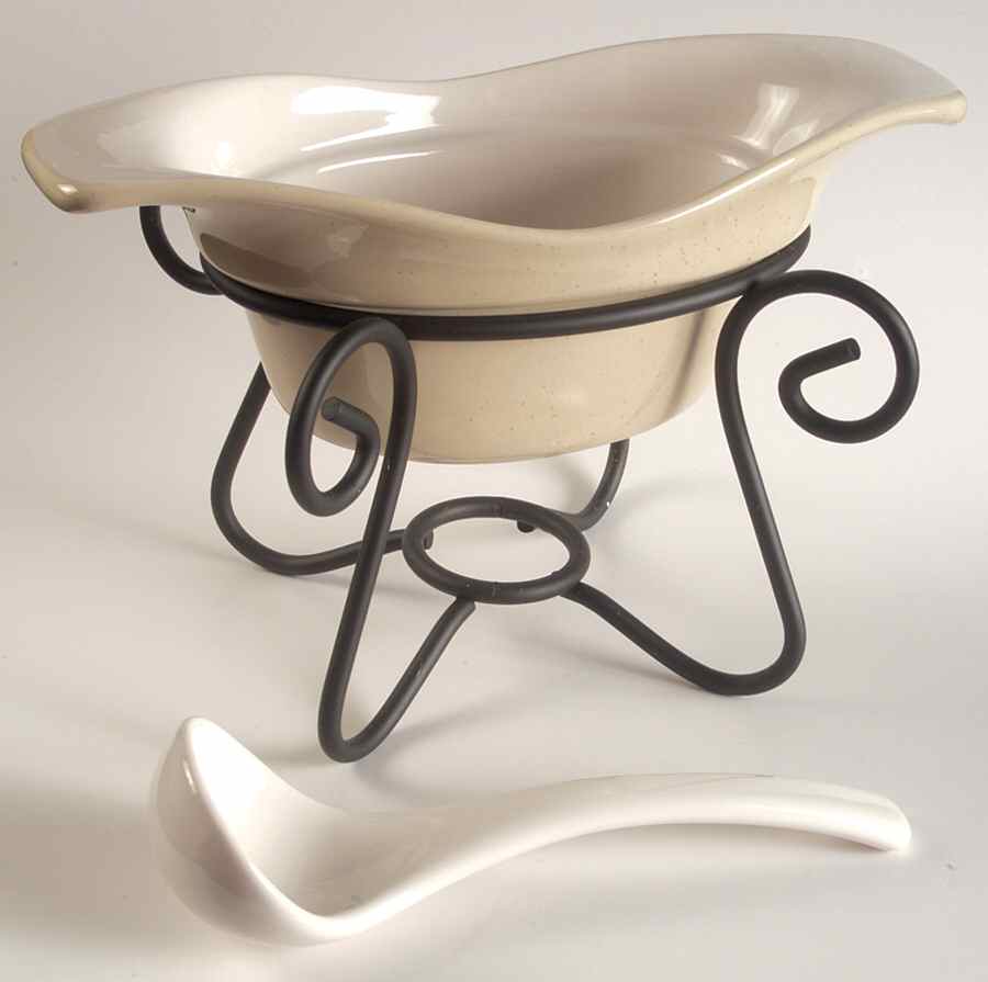 Cappuccino Gravy Server & Ladle & Metal Stand by Pfaltzgraff-1