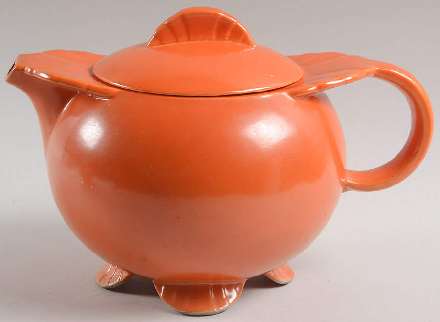 Caliente Tangerine Red (Shell Crest) Teapot & Lid by Paden City-1