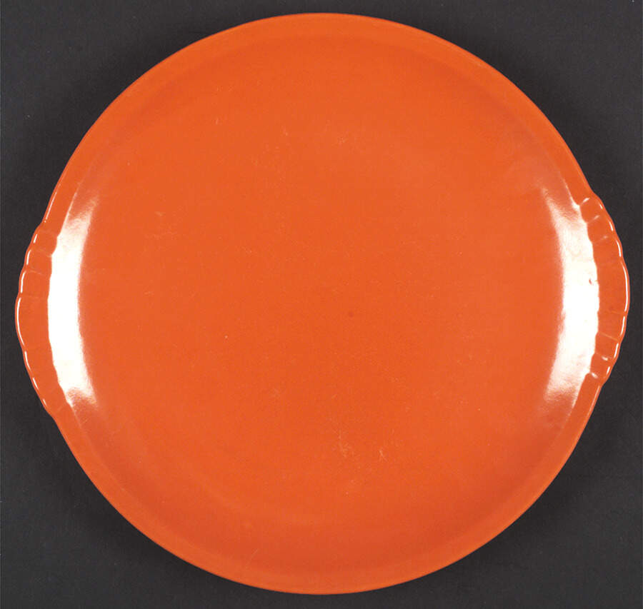 Caliente Tangerine Red (Shell Crest) Dinner Plate by Paden City-1