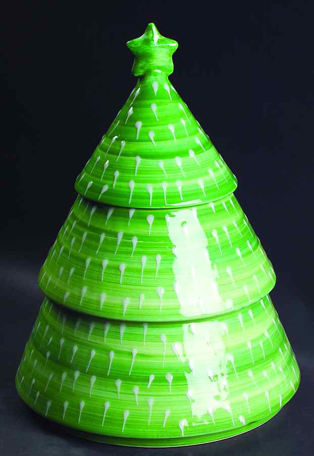 Holly Jolly Tree Shape Cookie Jar & Lid by Presenttense-1