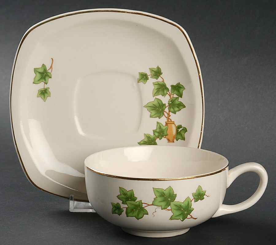 Ivy (Minion, Gold Trim) Flat Cup & Saucer Set by Paden City-1
