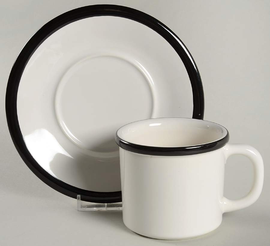 Black Band Flat Cup & Saucer Set by Pfaltzgraff-1